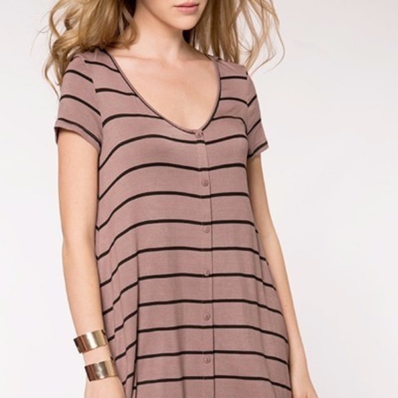 Soft Striped Black T shirt Dress - Picture 6 of 7